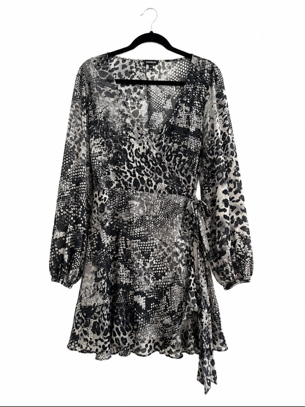 Express Black & White Animal Print Wrap Dress